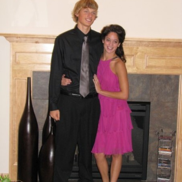 BCBG MAX AZRIA SILK FUCHSIA COCKTAIL DRESS - Picture 2 of 5